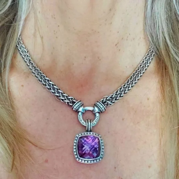 David Yurman 17mm Albion Amethyst Diamond Moonlight Ice Enhancer / Pendant - Picture 2 of 5